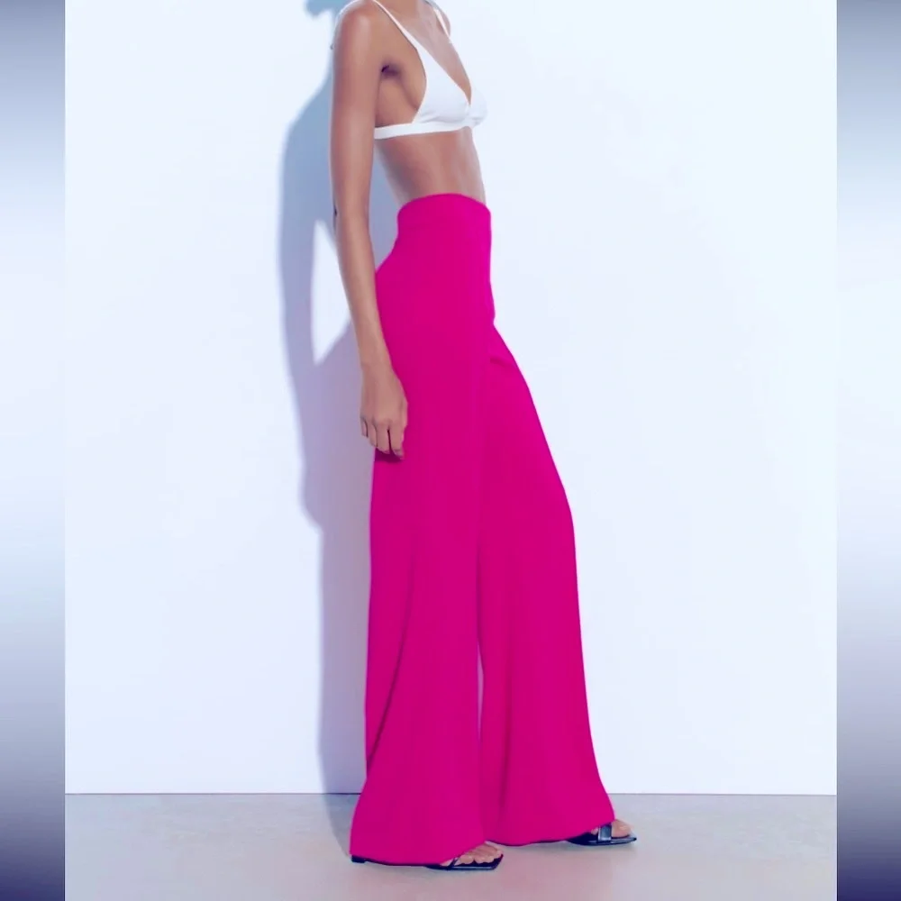 Zara long flowing  neon pink pants - Picture 6 of 16